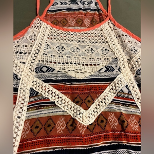 She + Sky tank rust orange‎ with blue and vintage cream size M